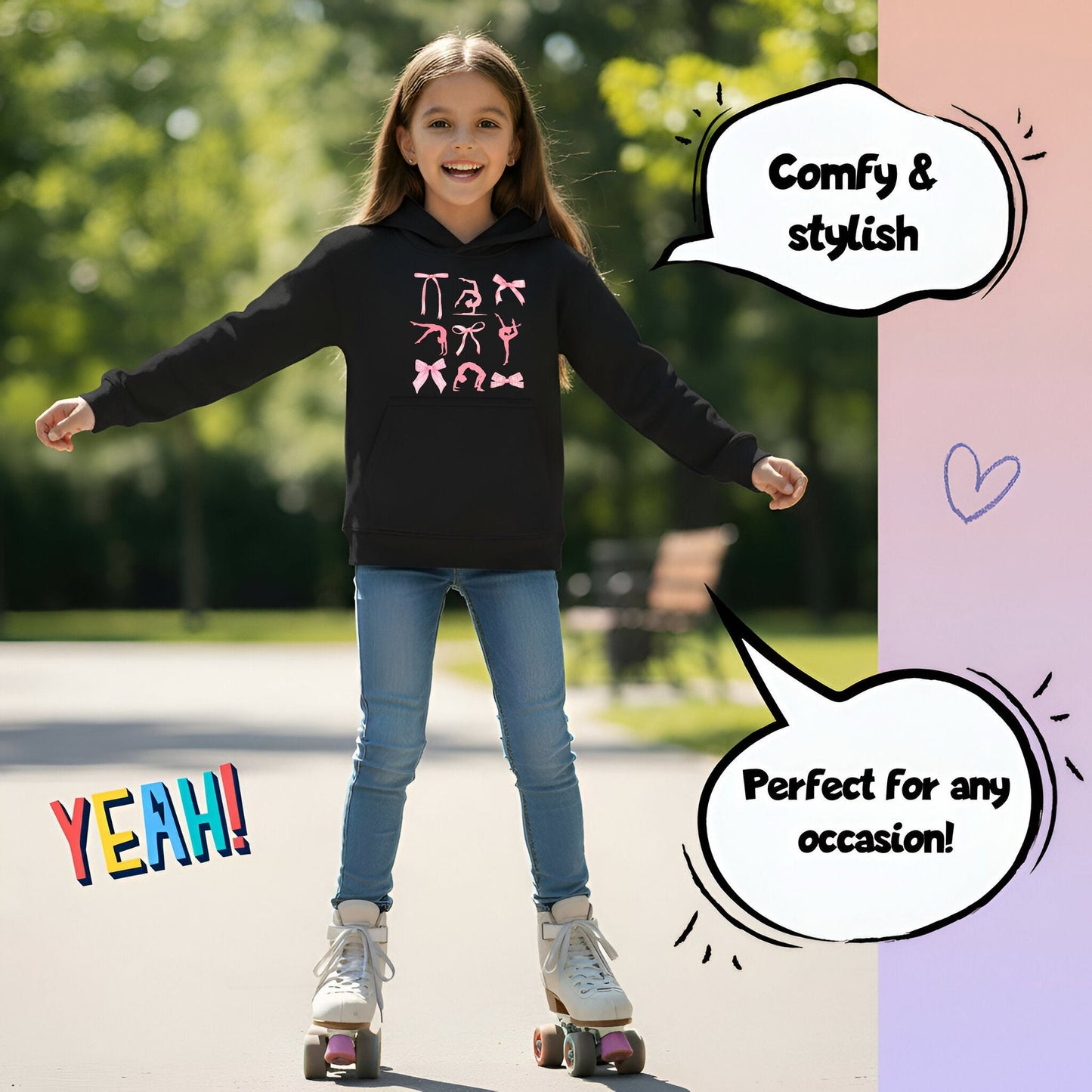 Sweat à capuche gymnastique – Fringoo Gymnastic for Cotton Rich Soft Hooded – Ribbon noir