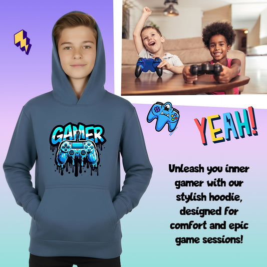 Gaming Hoodie - Fringoo Gaming for Boys Cotton Rich Soft Hooded - Dripping Gaming Blue