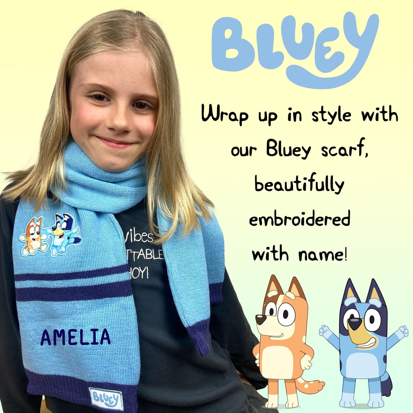 Écharpe – Bluey Children's Scarf Winter Woolly Scarf Soft et Warm Embroidered Name