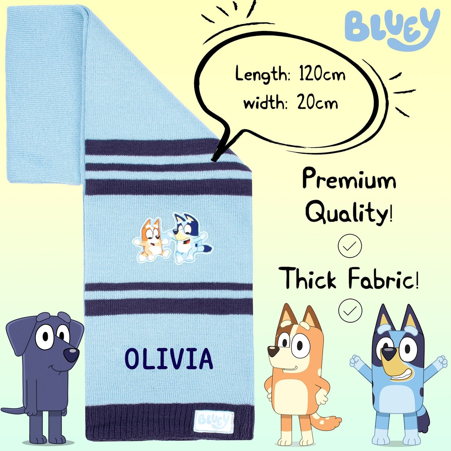 Écharpe – Bluey Children's Scarf Winter Woolly Scarf Soft et Warm Embroidered Name
