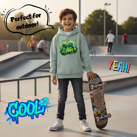 Gaming Hoodie – Fringoo Gaming for Boys Cotton Rich Soft Hooded – Green Gaming