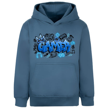 Sweat à capuche gaming – Fringoo gaming for Boys Cotton Rich Soft Hooded – gaming Graffiti bleu