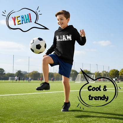 Sweat à capuche football – Fringoo football noir for Boys Cotton Rich Soft Hooded – football Alphabet noir