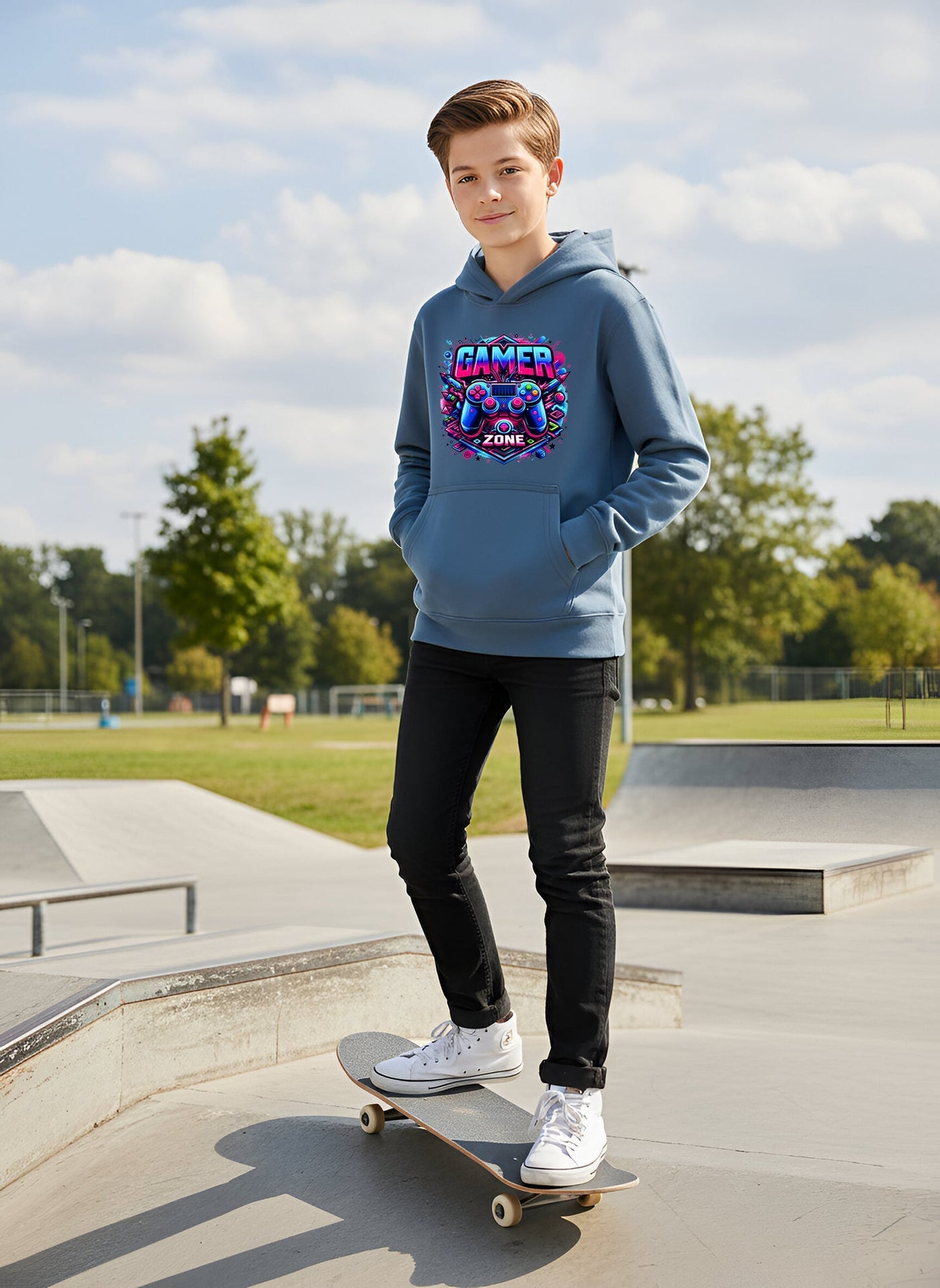 Sweat à capuche gaming – Fringoo gaming for Boys Cotton Rich Soft Hooded – gaming Zone bleu