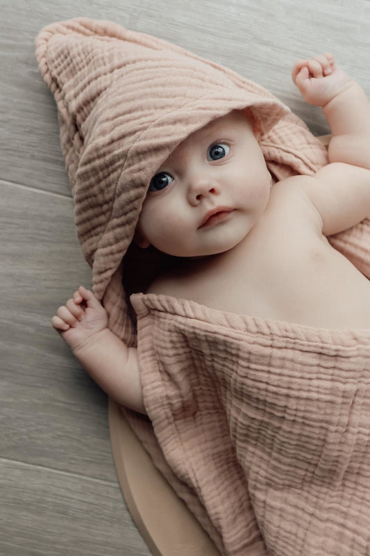 Sortie de bain bébé en mousseline bio Poudre - Natruba