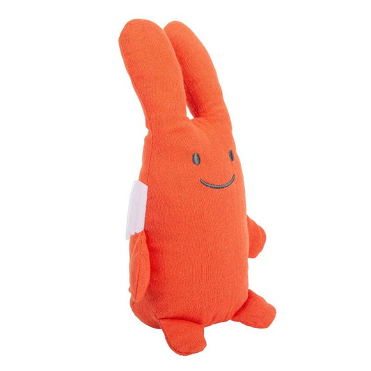 Hase Kuscheltier mit Rassel - Bio-Baumwolle Koralle
