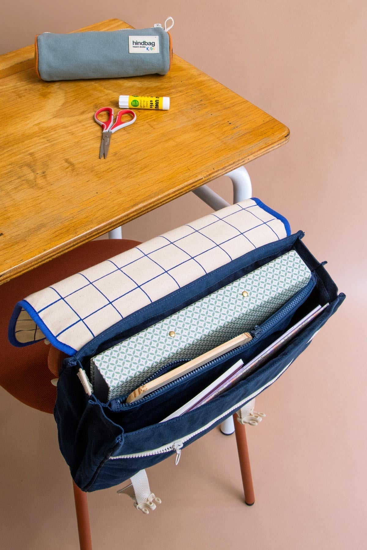 Schultasche Leo Dreifarbig Kariert
