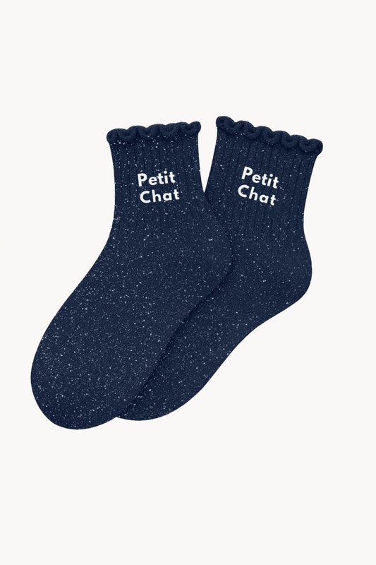 Glitzersocken für Kinder "Kleiner Kater" - Marineblau