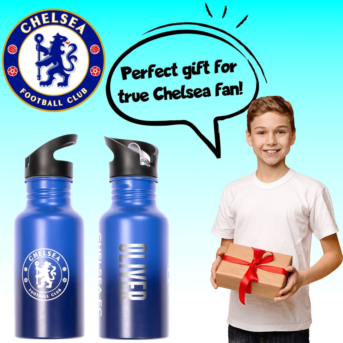 Gourde en acier inoxydable avec paille – Chelsea FC Metal 500ml