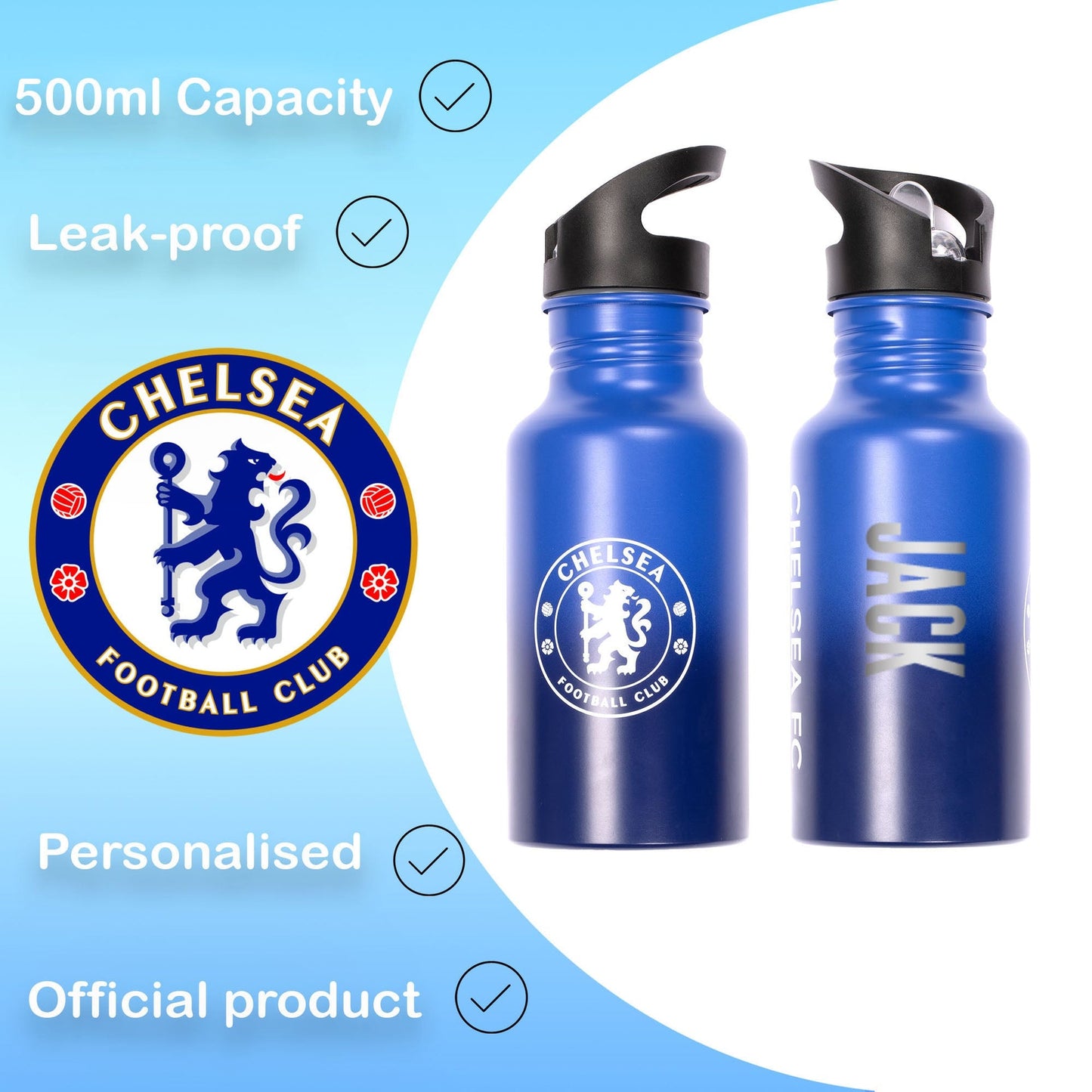 Gourde en acier inoxydable avec paille – Chelsea FC Metal 500ml