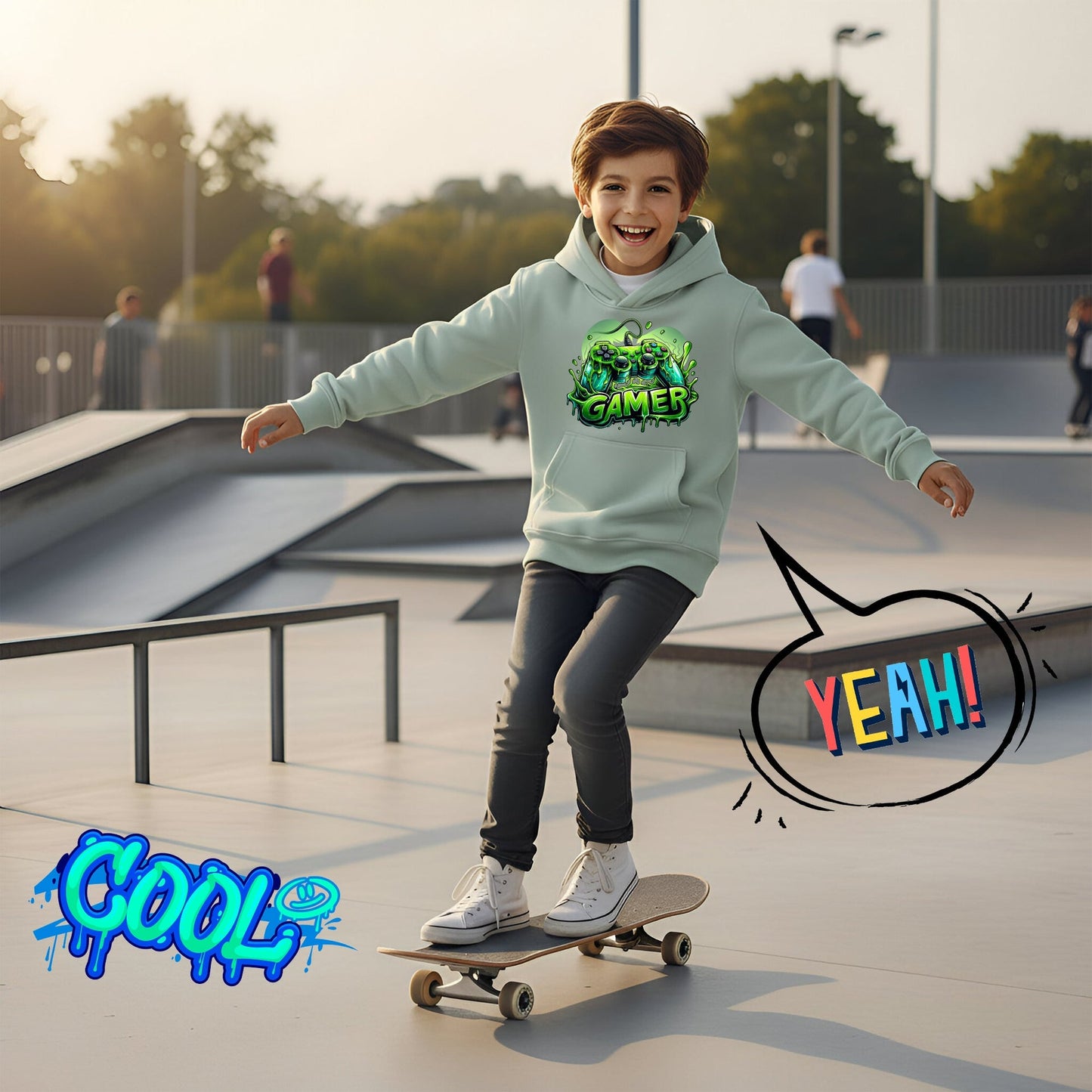 Sweat à capuche gaming – Fringoo gaming for Boys Cotton Rich Soft Hooded – gaming vert