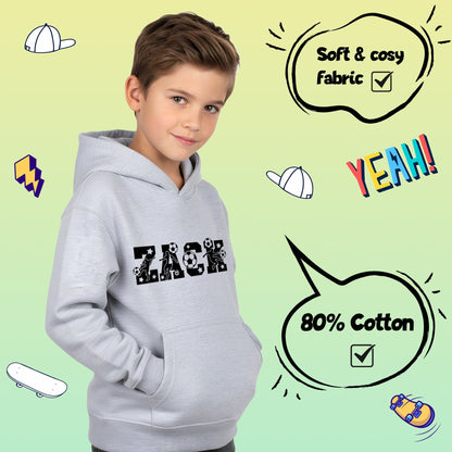 Sweat à capuche football – Fringoo football gris for Boys Cotton Rich Soft Hooded – football Alphabet gris