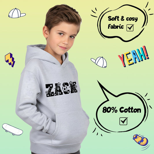 Hooded sweatshirt – Fringoo Football grey for Boys Cotton Rich Soft Hooded – Football Alphabet grey