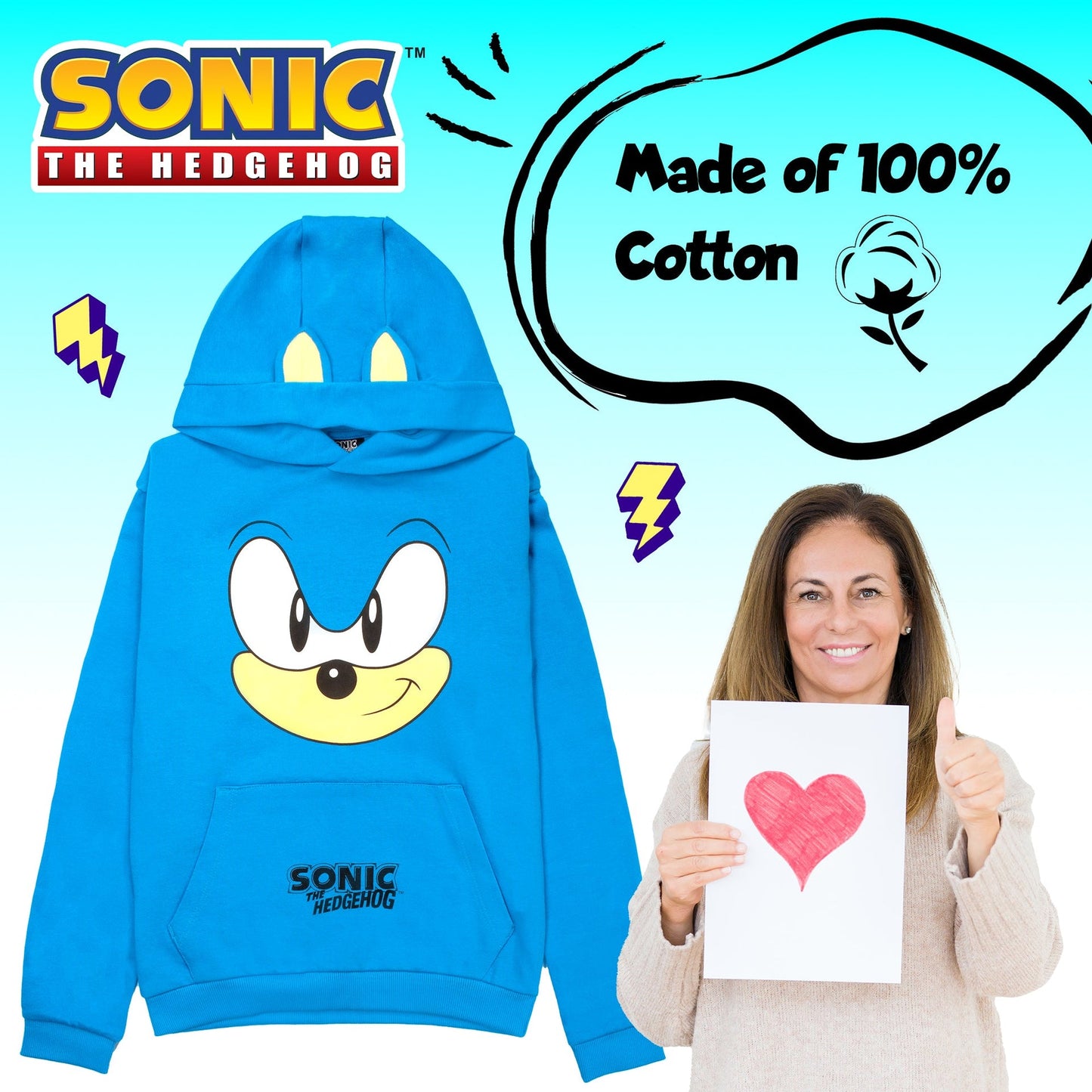Sweat à capuche Sonic – THE HEDGEHOG Boys – 100% Cotton Hooded