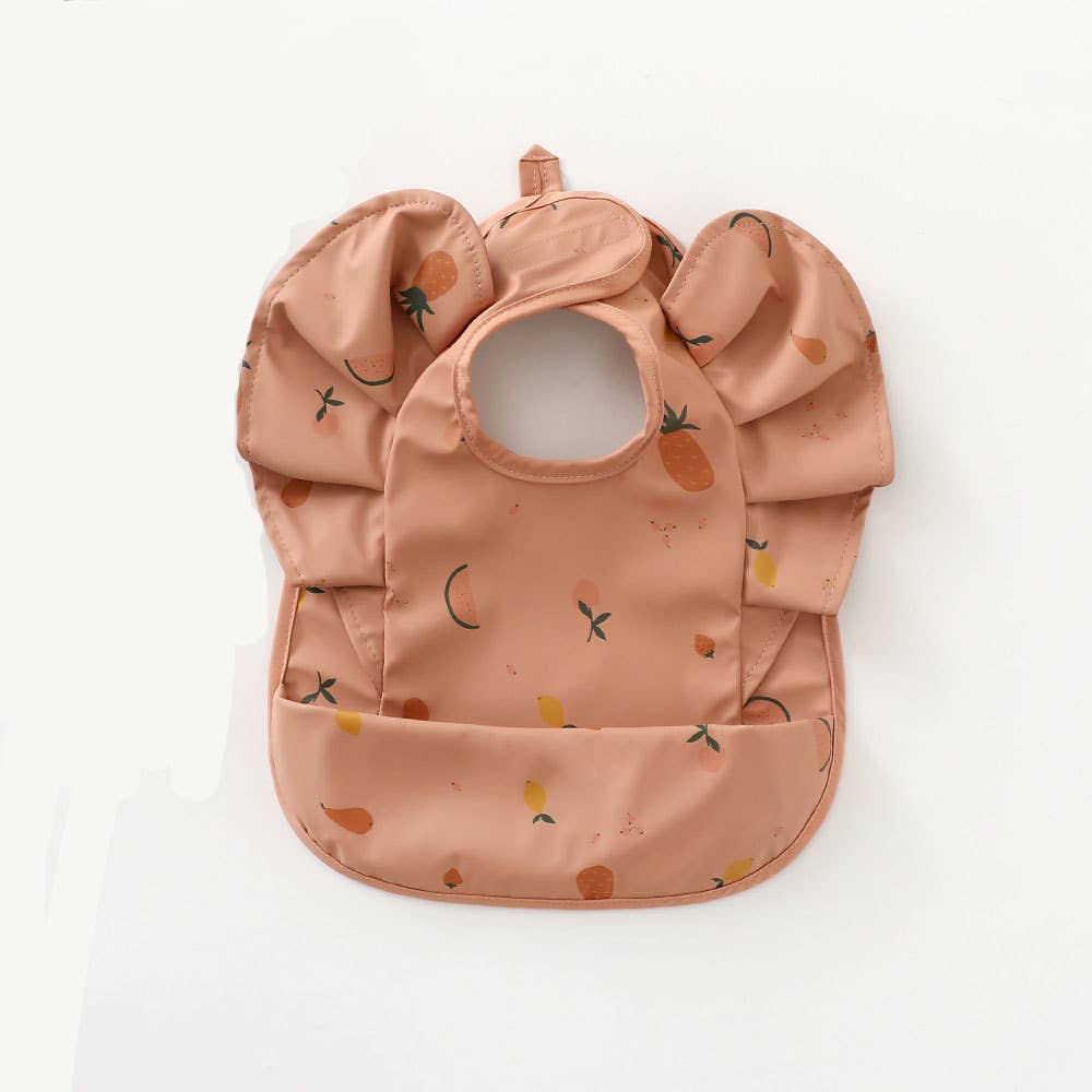 Wasserdichtes Lätzchen mit Rüschen und Fruchtmotiv, rosa
