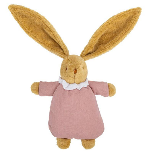 Lapin Nid D'Ange Doudou Avec Hochet - Coton Bio vieux rose