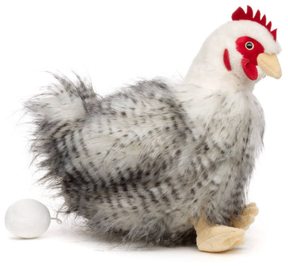 Stofftier Huhn sitzend mit Ei