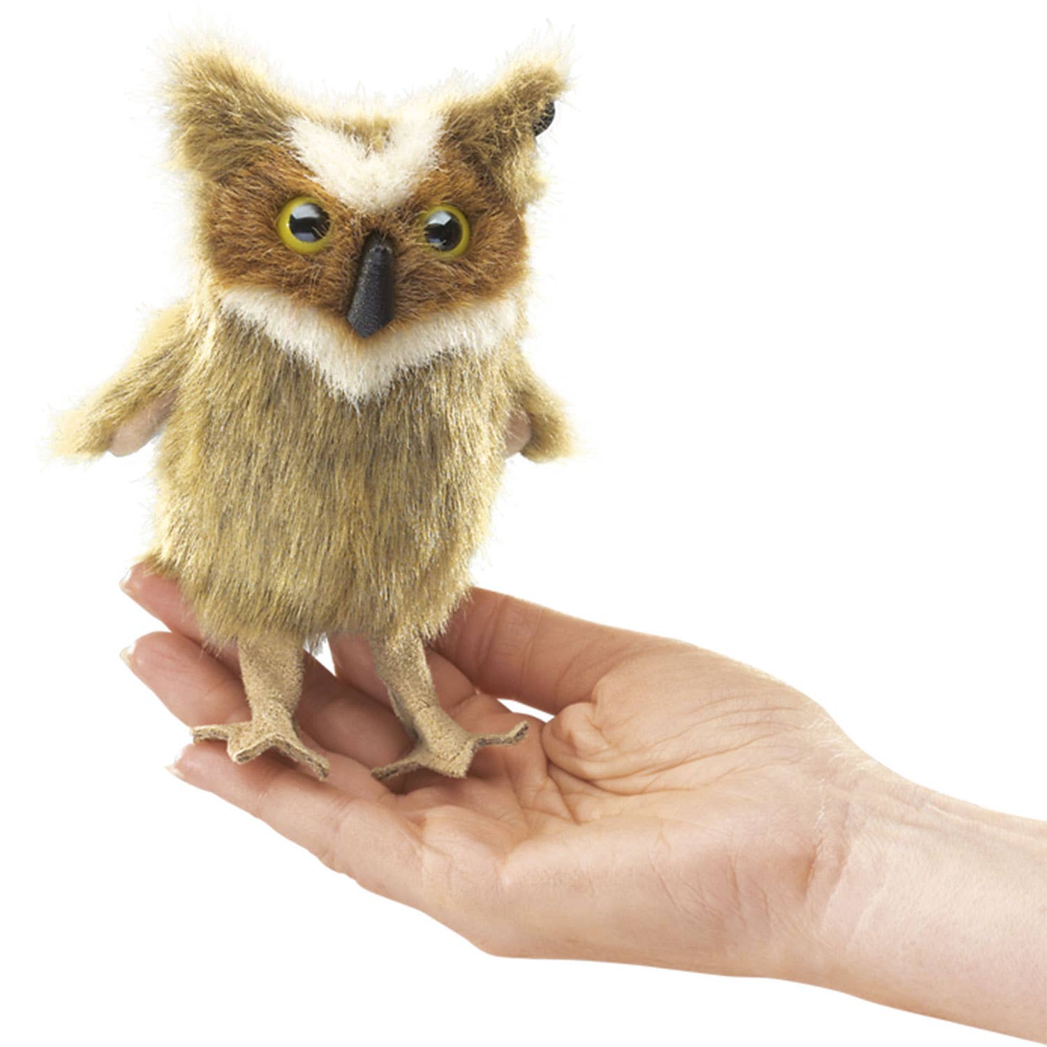 Marionnette à main Mini hibou grand-duc et hibou grand-duc d'Amérique 2752 Folkmanis réaliste