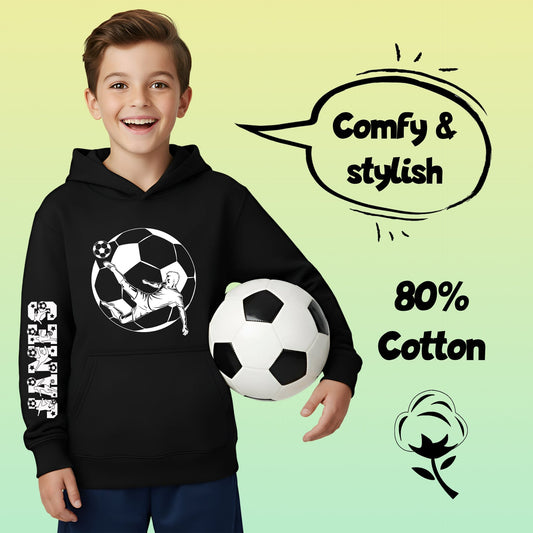 Football Hoodie – Fringoo Black Football for Boys Cotton Rich Soft Hooded – Black Football Sleeve