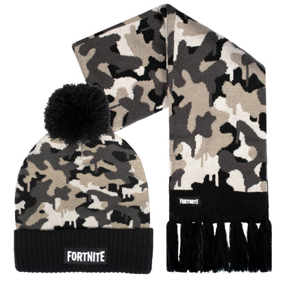 Fortnite Hat & Scarf Set- Camo gris