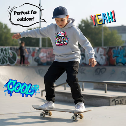 Sweat à capuche gymnastique – Fringoo gaming gris for Boys Cotton Rich Soft Hooded – Game on Skull gris
