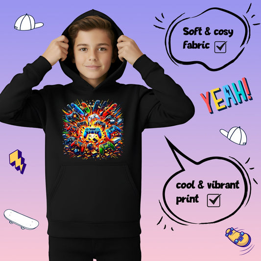 Gaming Hoodie – Fringoo gaming for Boys Cotton Rich Soft Hooded – Pads Explode Black