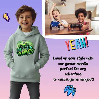 Sweat à capuche gaming – Fringoo gaming for Boys Cotton Rich Soft Hooded – gaming vert