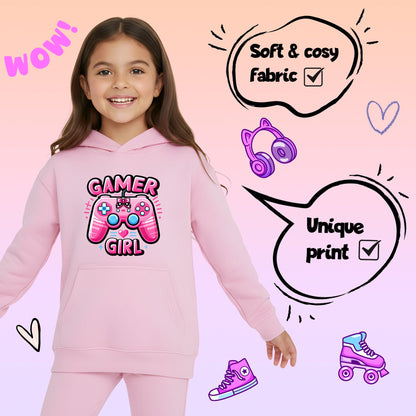 Sweat à capuche gymnastique – Fringoo gaming rose for Girls Cotton Rich Soft Hooded – gaming Pad rose