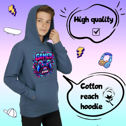 Sweat à capuche gaming – Fringoo gaming for Boys Cotton Rich Soft Hooded – gaming Zone bleu