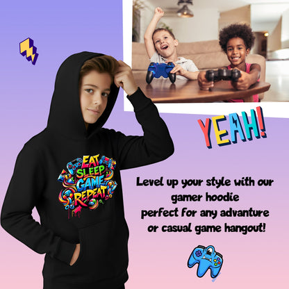 Sweat à capuche gymnastique – Fringoo gaming gris for Boys Cotton Rich Soft Hooded – Eat Game noir