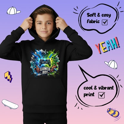 Sweat à capuche gaming – Fringoo gaming for Boys Cotton Rich Soft Hooded – gaming Boy Thunder noir