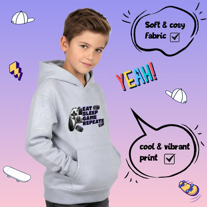 Sweat à capuche gymnastique – Fringoo gaming gris for Boys Cotton Rich Soft Hooded – Eat Game Pad gris