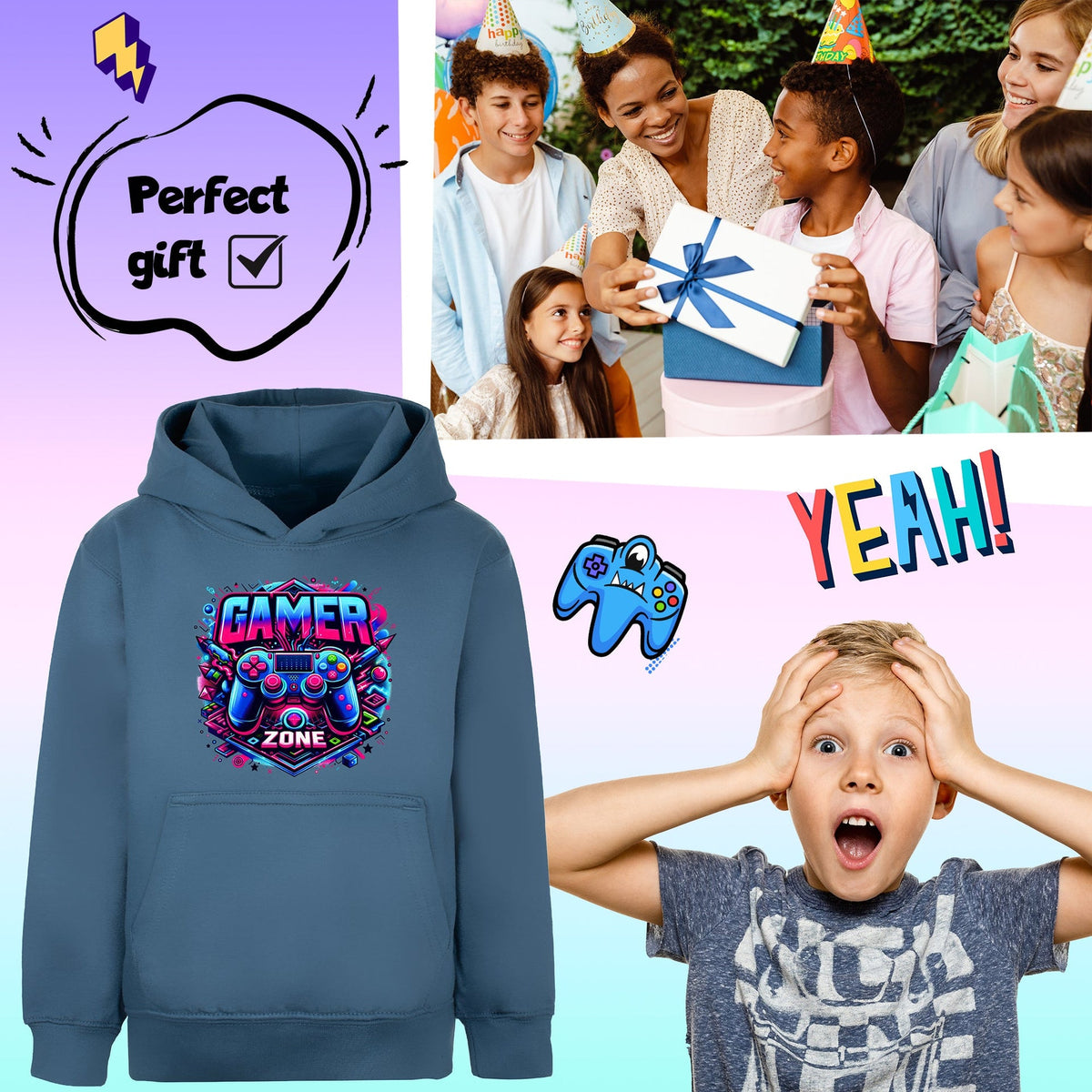 Gaming Hoodie - Fringoo gaming for Boys Cotton Rich Soft Hooded - Gaming Zone Blue