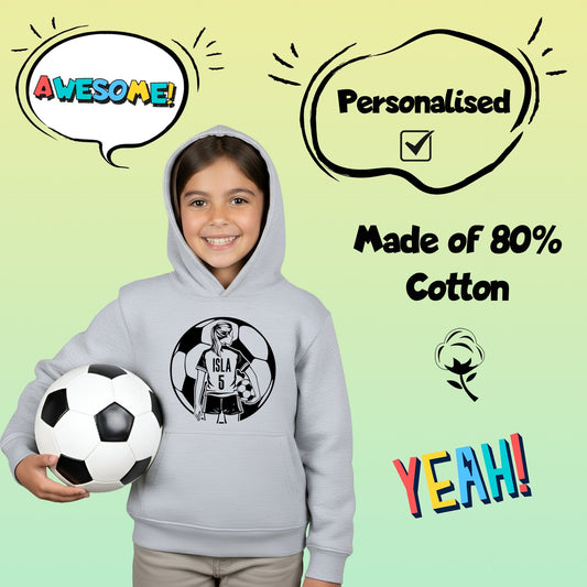 Football Hoodie – Fringoo Girls' Grey Cotton Rich Soft Hooded – Football Ball Girls' Grey