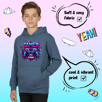 Gaming Hoodie - Fringoo gaming for Boys Cotton Rich Soft Hooded - Gaming Zone Blue