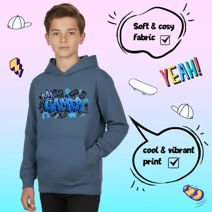 Sweat à capuche gaming – Fringoo gaming for Boys Cotton Rich Soft Hooded – gaming Graffiti bleu
