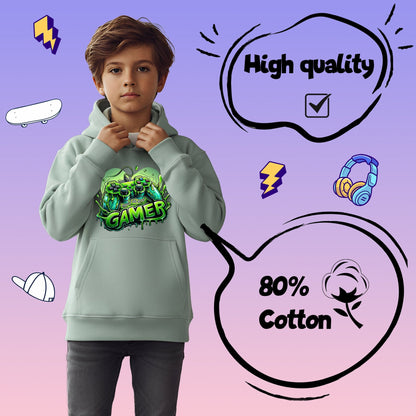 Sweat à capuche gaming – Fringoo gaming for Boys Cotton Rich Soft Hooded – gaming vert