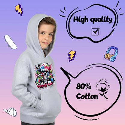 Sweat à capuche gymnastique – Fringoo gaming gris for Boys Cotton Rich Soft Hooded – Game on Skull gris