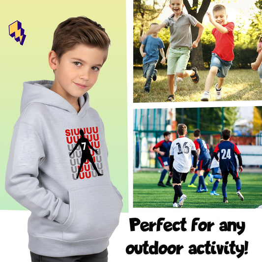 Football Hoodie – Fringoo gaming grey for Boys Cotton Rich Soft Hooded – Cristiano SIUUU grey