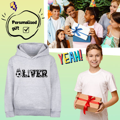 Fußball-Kapuzenpullover – Fringoo Fußball-Grau für Jungen, Baumwollreich, weicher Kapuzenpullover – Fußball-Alphabet-Grau