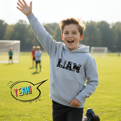 Fußball-Kapuzenpullover – Fringoo Fußball-Grau für Jungen, Baumwollreich, weicher Kapuzenpullover – Fußball-Alphabet-Grau