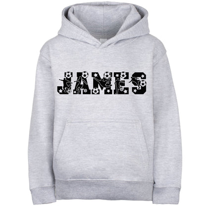 Fußball-Kapuzenpullover – Fringoo Fußball-Grau für Jungen, Baumwollreich, weicher Kapuzenpullover – Fußball-Alphabet-Grau