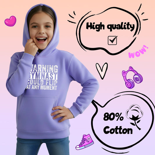 Gymnastik-Kapuzenpulli – Fringoo Gymnastic for Cotton Rich Soft Hooded – Gymnast Warning Lila