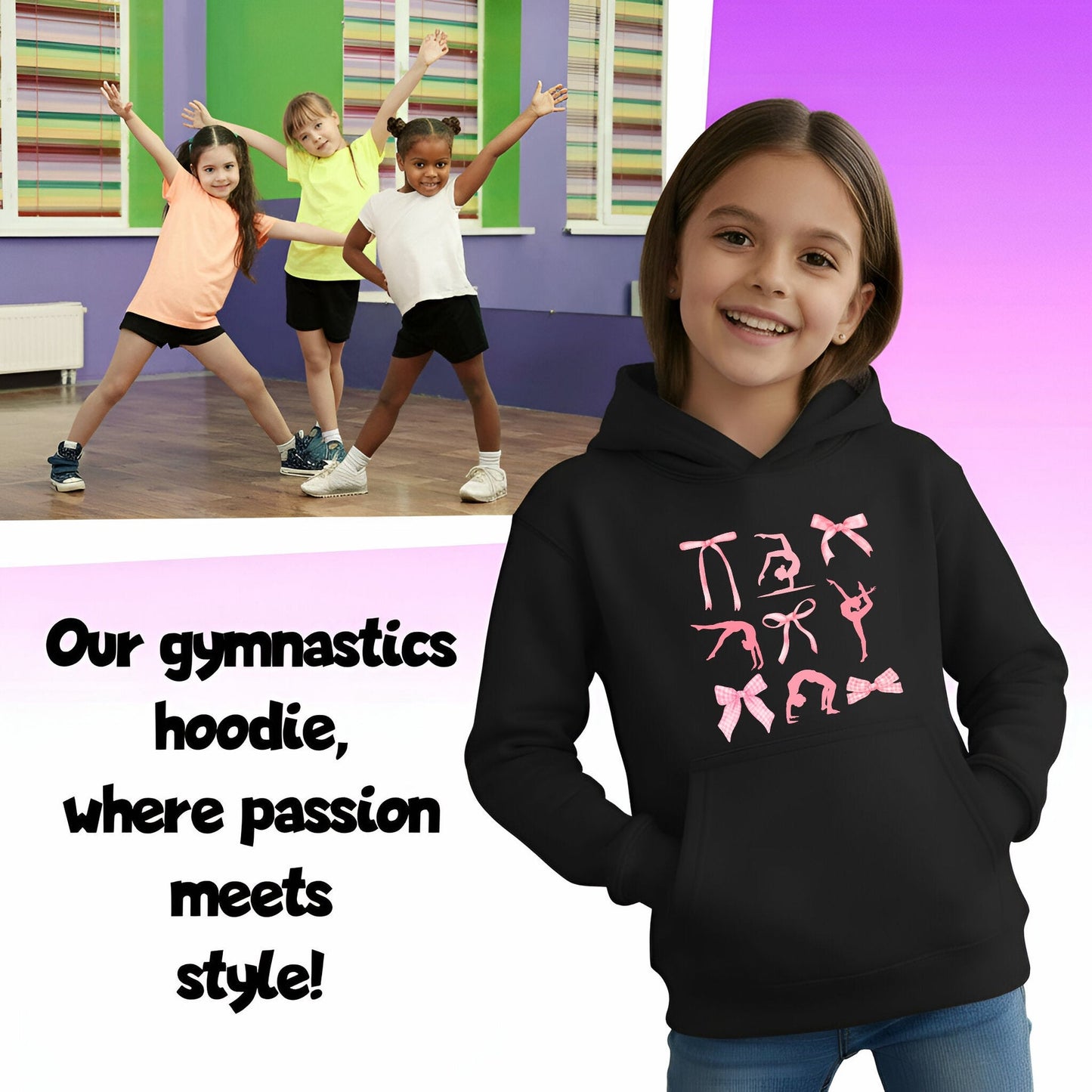 Gymnastics Hoodie - Fringoo Gymnastic for Cotton Rich Soft Hooded - Black Ribbon