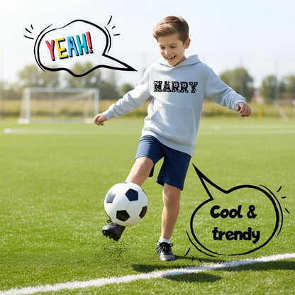 Fußball-Kapuzenpullover – Fringoo Fußball-Grau für Jungen, Baumwollreich, weicher Kapuzenpullover – Fußball-Alphabet-Grau