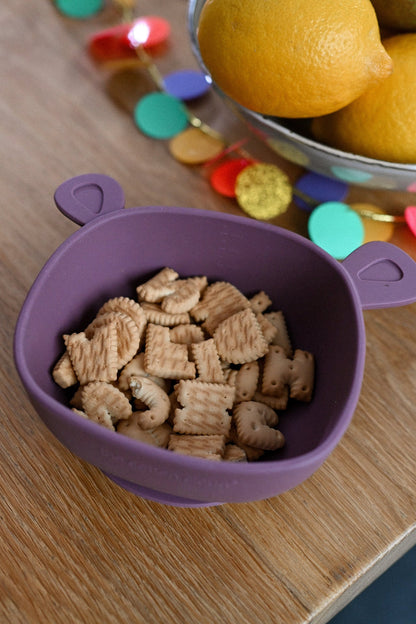 Bol à manger Lili l'Ours Silicone Prune