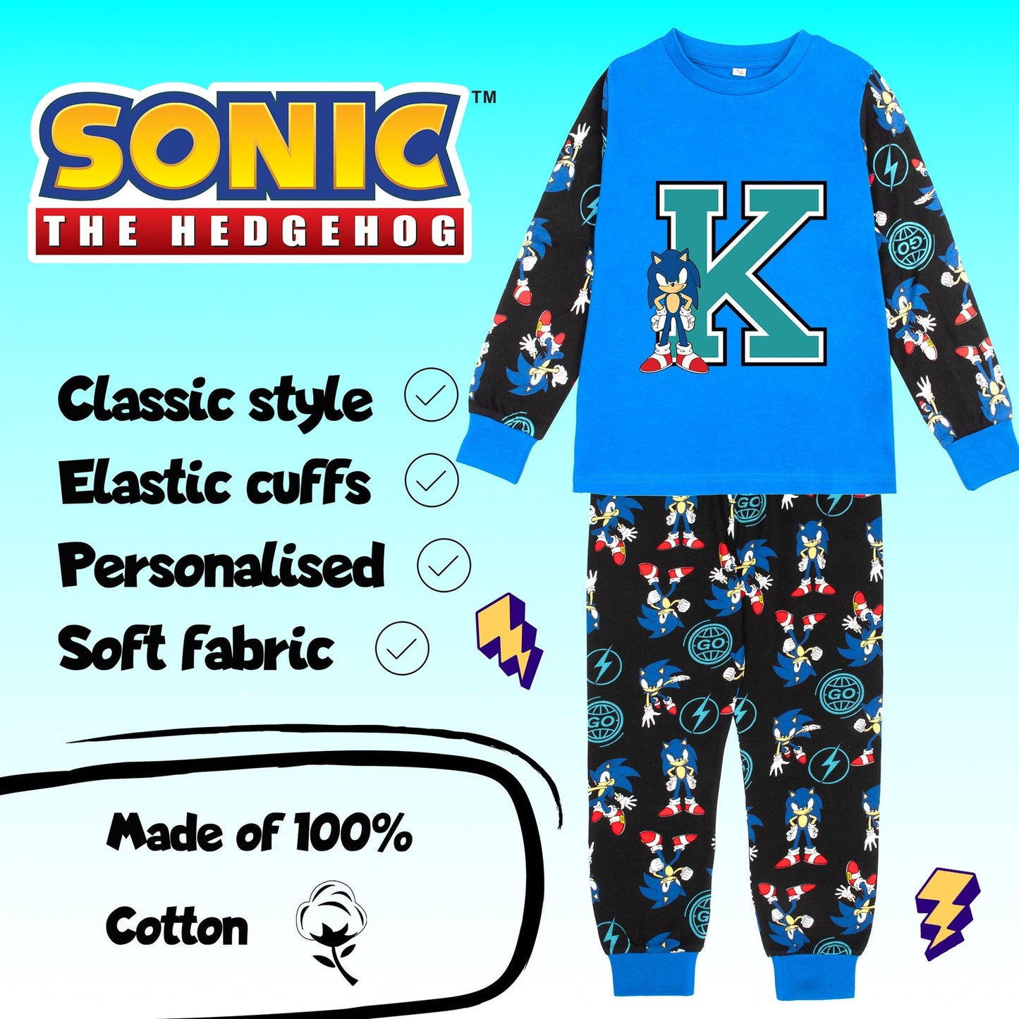 Pyjama – Sonic The Hedgehog for boys Long Sleeve 100% Cotton