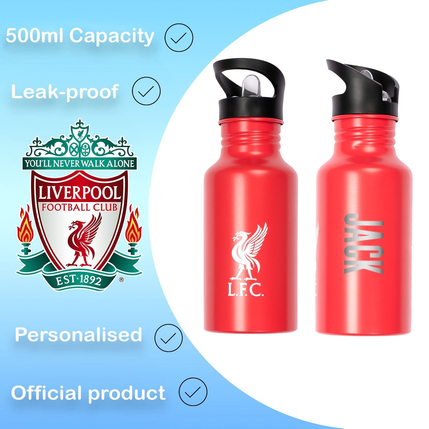 Gourde en acier inoxydable avec paille – Liverpool FC Metal 500ml