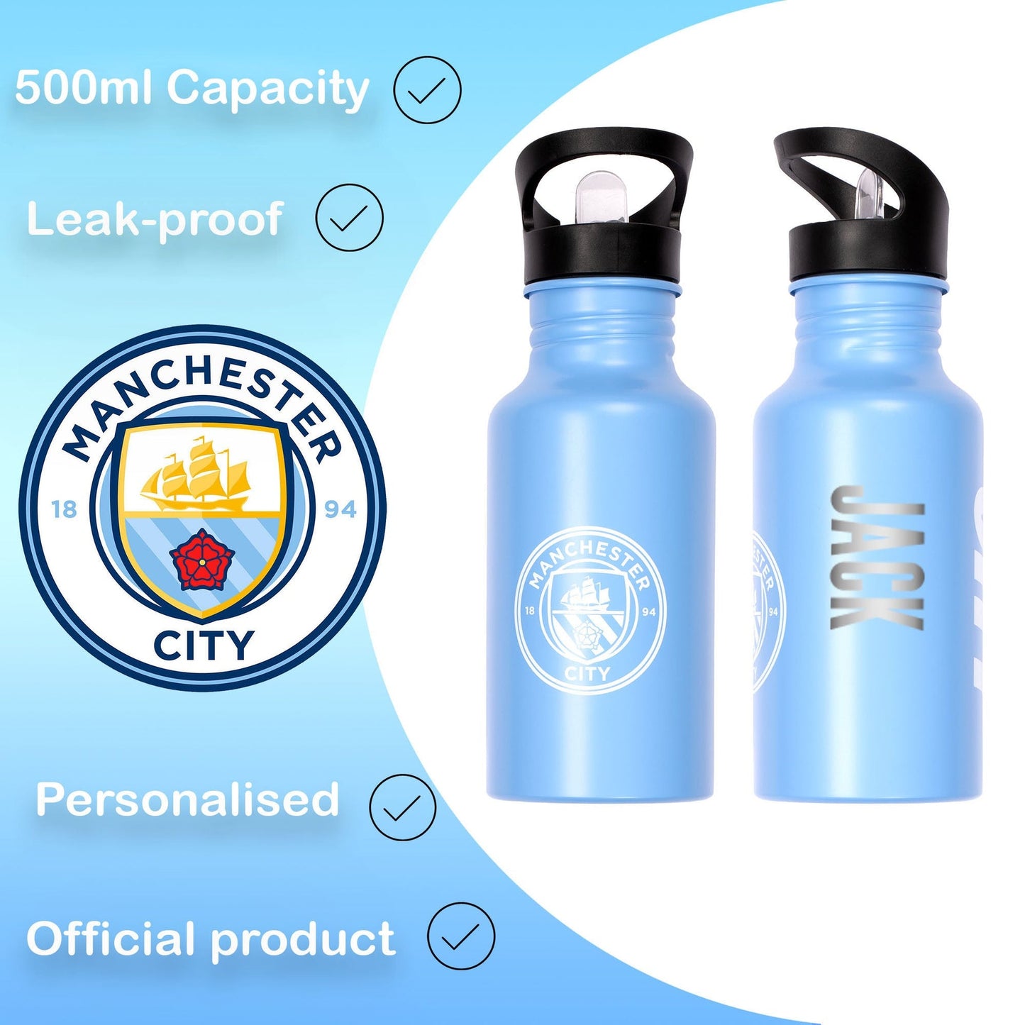 Gourde en acier inoxydable avec paille – Manchester City FC Metal 500ml