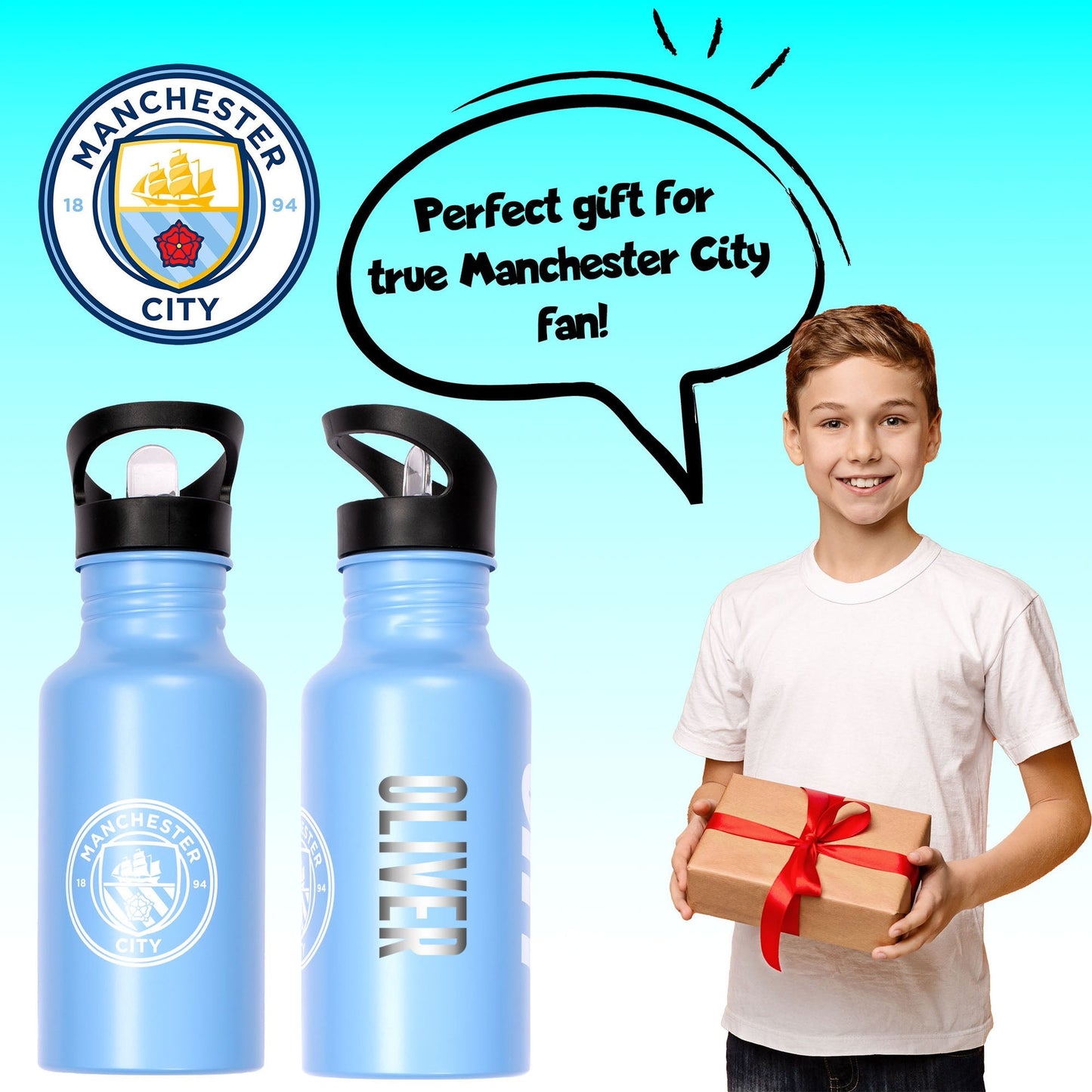 Gourde en acier inoxydable avec paille – Manchester City FC Metal 500ml